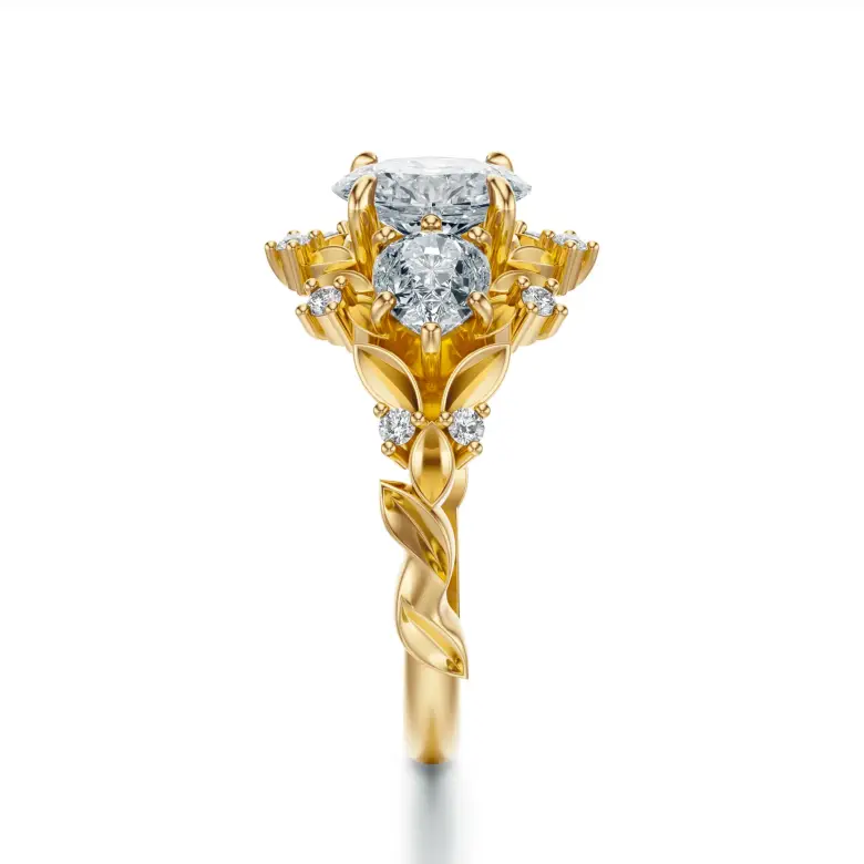 Złoty pierścionek liście żółte złoto SBPZ_029